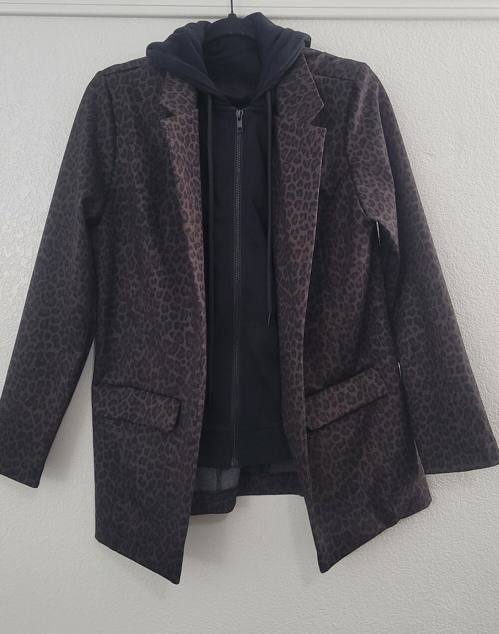 Liverpool Los Angeles Women M Brown Cheetah Blazer Hoodie Insert Jacket